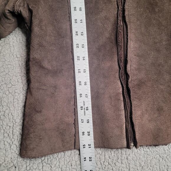 Express Jacket Women Small Brown Suede Leather Sherpa Lined Zip Stand Collar 90s - Picture 12 of 13